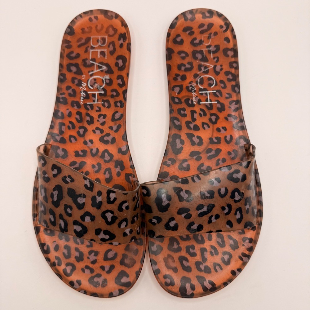 Beach by Matisse Womens Leopard Print Jelly Slide Sandals Orange Brown Size 7